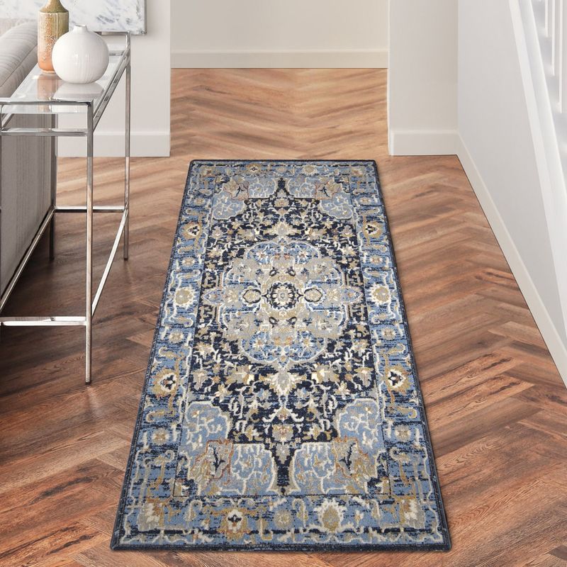 OBSESSIONS Anti-Static Machine Made Polyester Bedside Runner, D Blue (2 x 5 Feet)