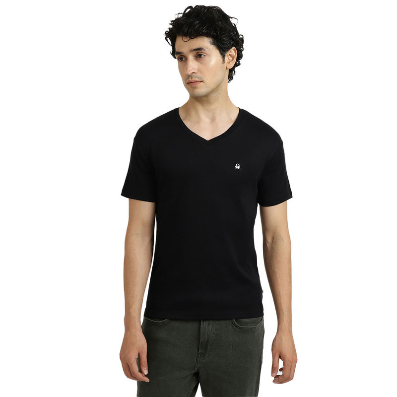 United Colors Of Benetton Black V-Neck T-Shirt (M)