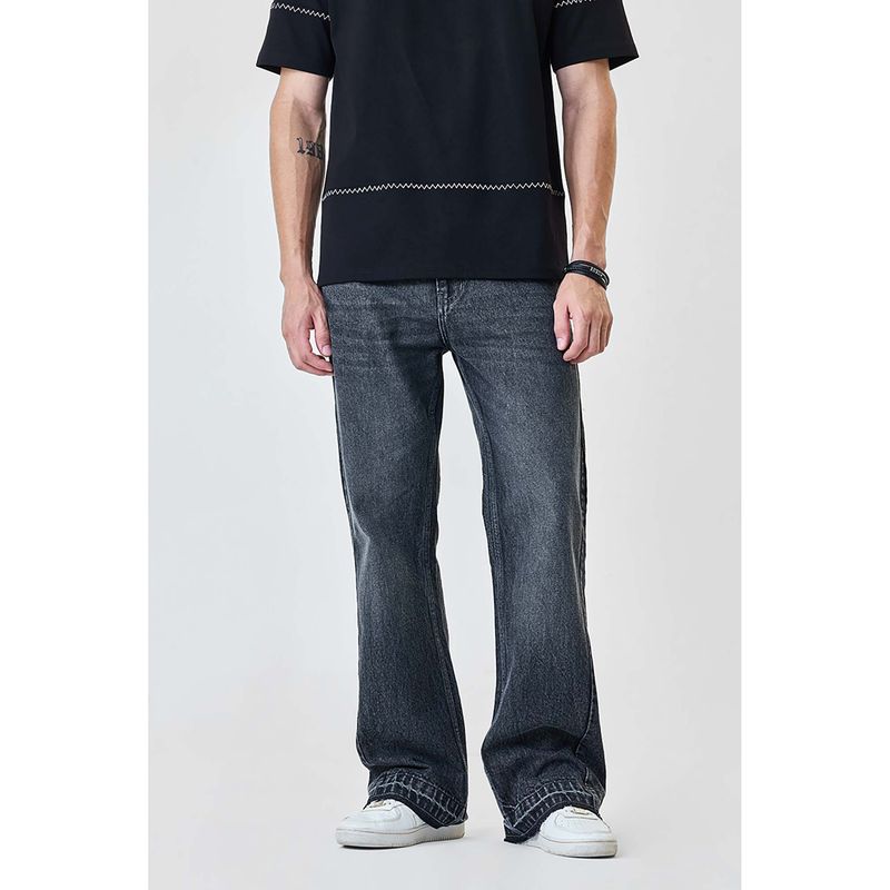 Snitch x BISMIL Dark Grey Washed Regular Casual Jeans for Men (32)