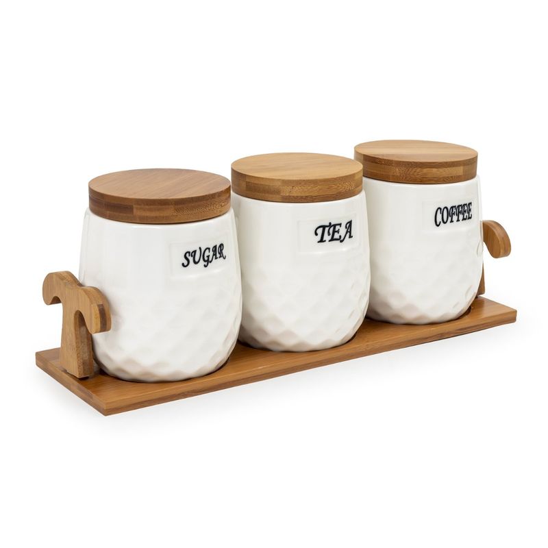 Buy EZ Life White Ceramic Checkers Tea Coffee Sugar 3 Canisters Pcs