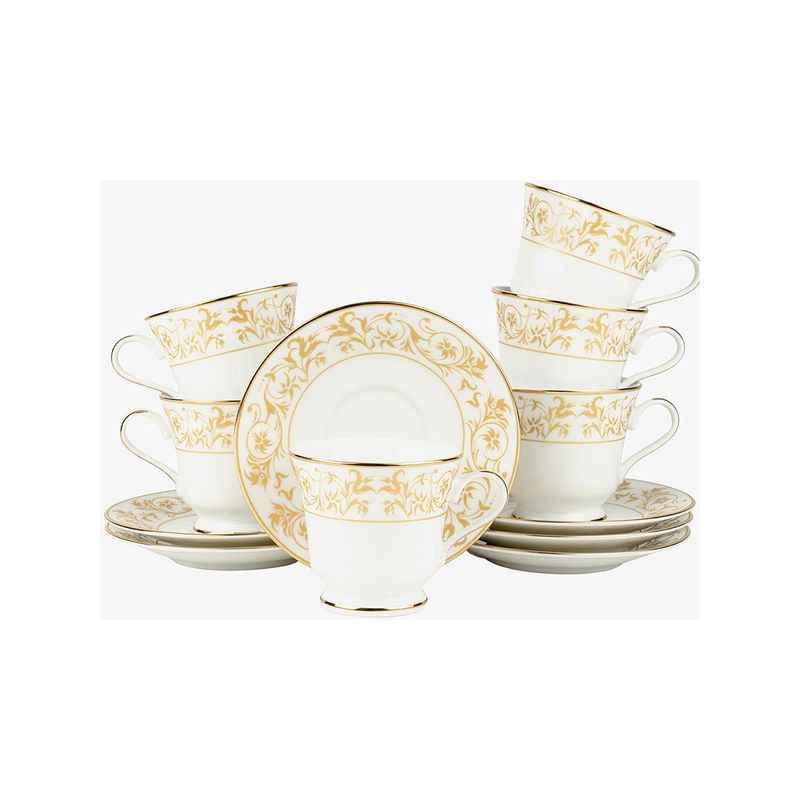 Dankotuwa Porcelain 24 Gold Crafted Tea Cup and Saucer Set 200 ml Set