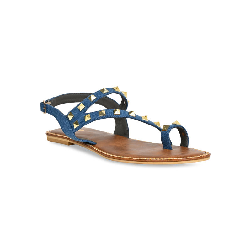 ROCIA By Regal Denim Blue Women Studded Flat Sandals (EURO 37)