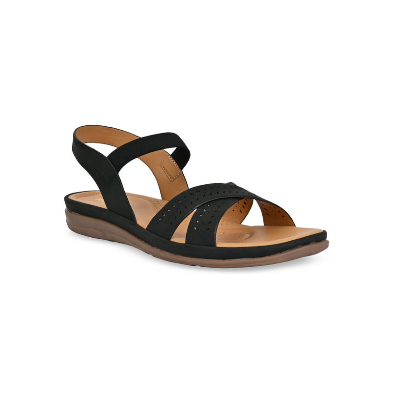 ROCIA By Regal Black Women Casual Laser Cut Sandals (EURO 36)