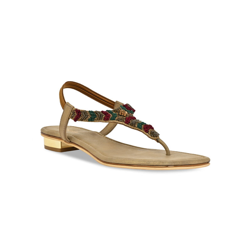 ROCIA By Regal Antique Gold Women Casual Embroidered Flat Sandals (EURO 36)