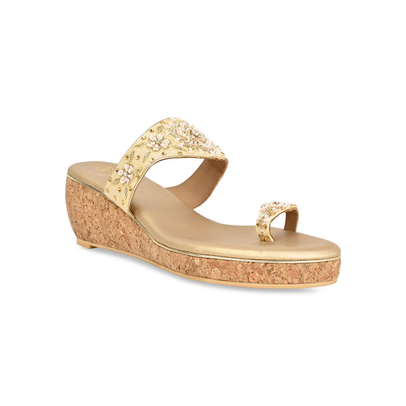 ROCIA By Regal Gold Women Hand Embroidered Wedges (EURO 41)