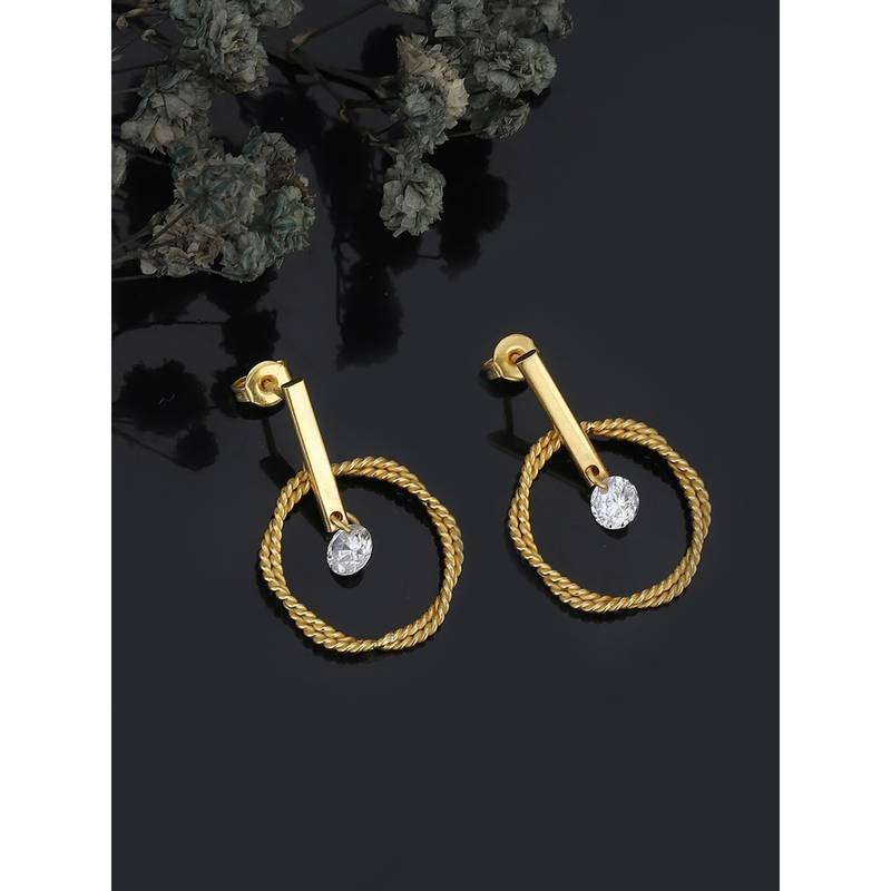 Buy Carlton London 18Kt Gold Plated Drop Earrings with Dangling Cz Online