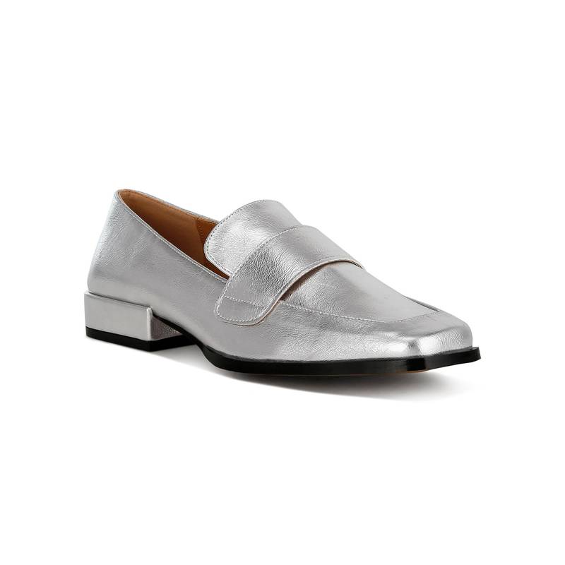 Rag & Co Women Silver Penny Loafers (EURO 36)