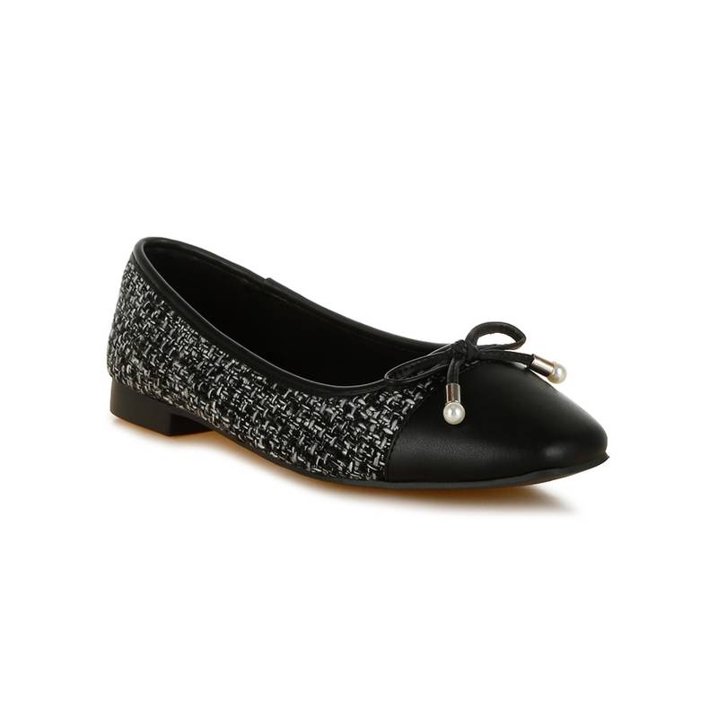 London Rag Women Black Pearl Bow Ballerinas (EURO 36)