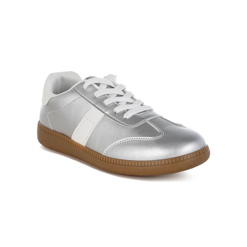 London Rag Women Silver Classic Lace-Up Sneakers (EURO 39)