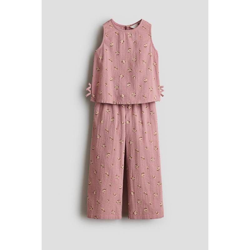H&M Girls Pink 2-Piece Cotton Seersucker Set (8-9 Years)