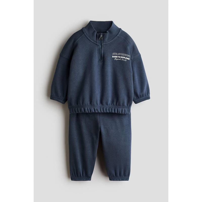 H&M Boys Blue 2-Piece Brushed-Inside Sweatshirt Set (4-6 Months)
