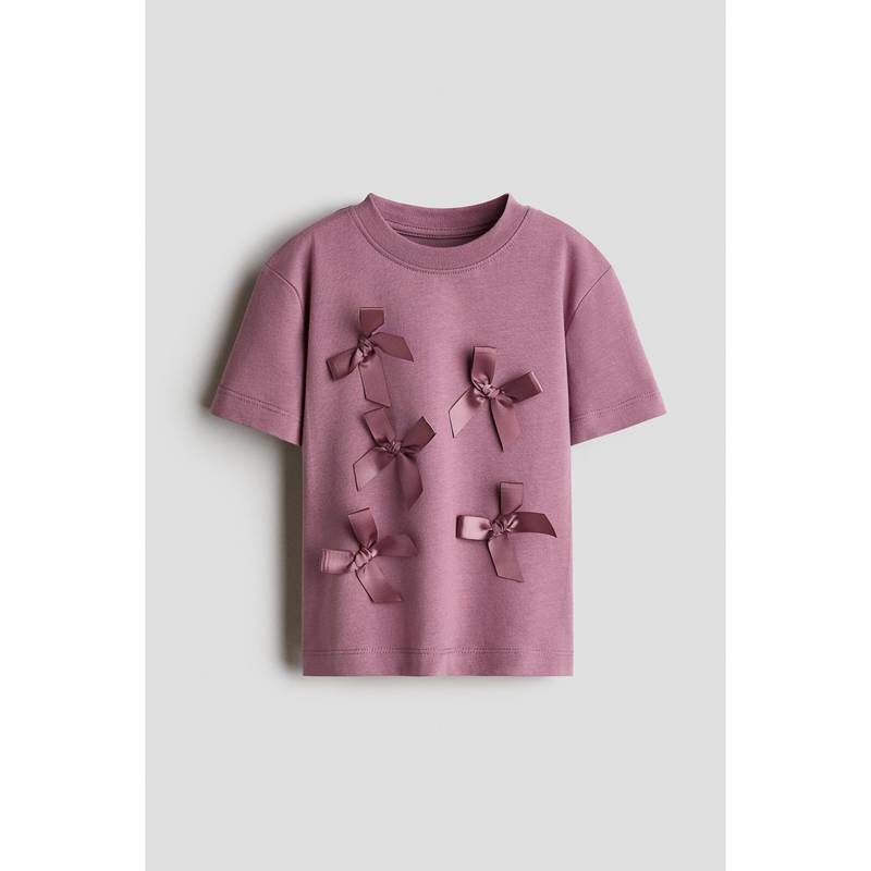 H&M Girls Purple Appliqued Cotton T-Shirt (1.5-2 Years)