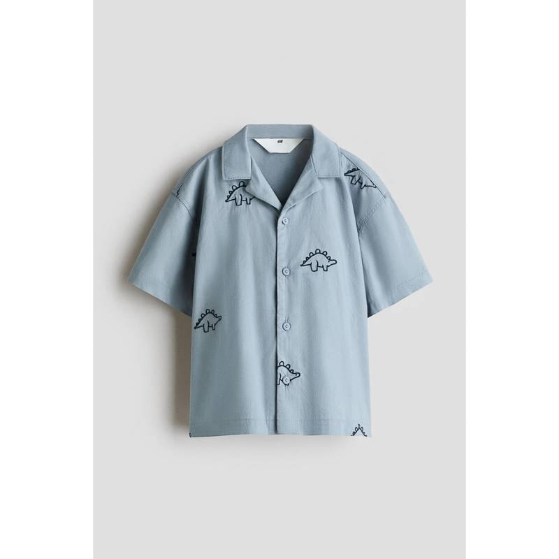 H&M Boys Blue Embroidery-Detail Resort Shirt (1.5-2 Years)