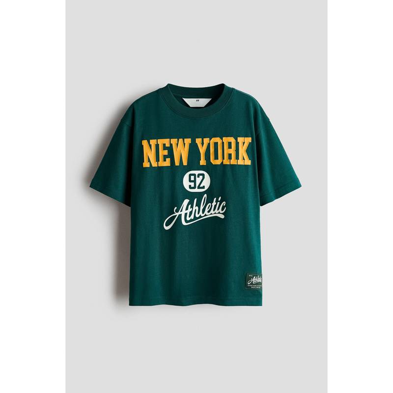H&M Boys Green Printed Cotton T-Shirt (8-10 Years)