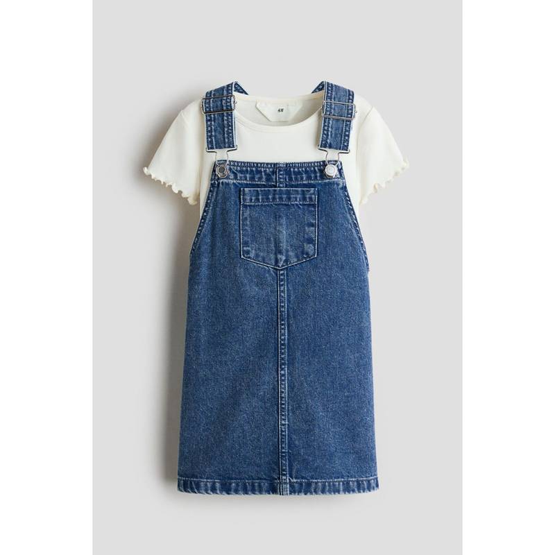 H&M Girls Blue 2-Piece Dungaree Dress And Top Set (2-3 Years)