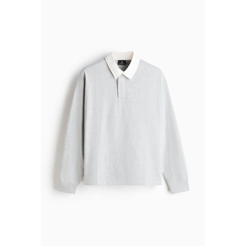 H&M Men Grey Relaxed Fit Cotton Rugby Shirt (M)