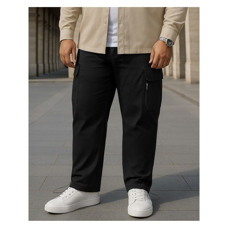 Bewakoof Men's Jet Black Plus Size Nylon Cargo Parachute Pants (38)