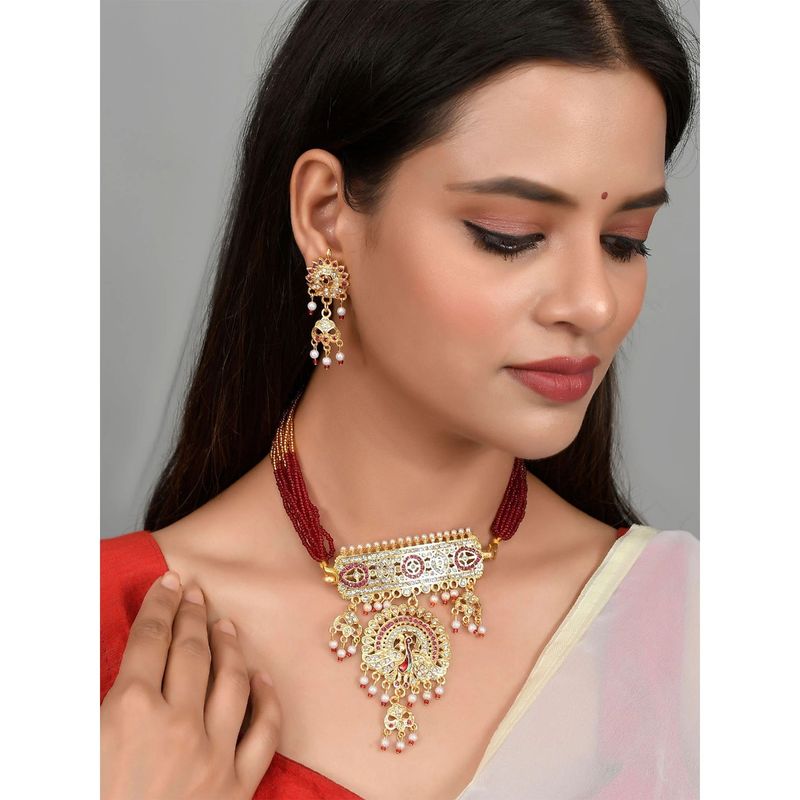 Silvermerc Designs Gold Plated Peacock Choker Rajputi Necklace