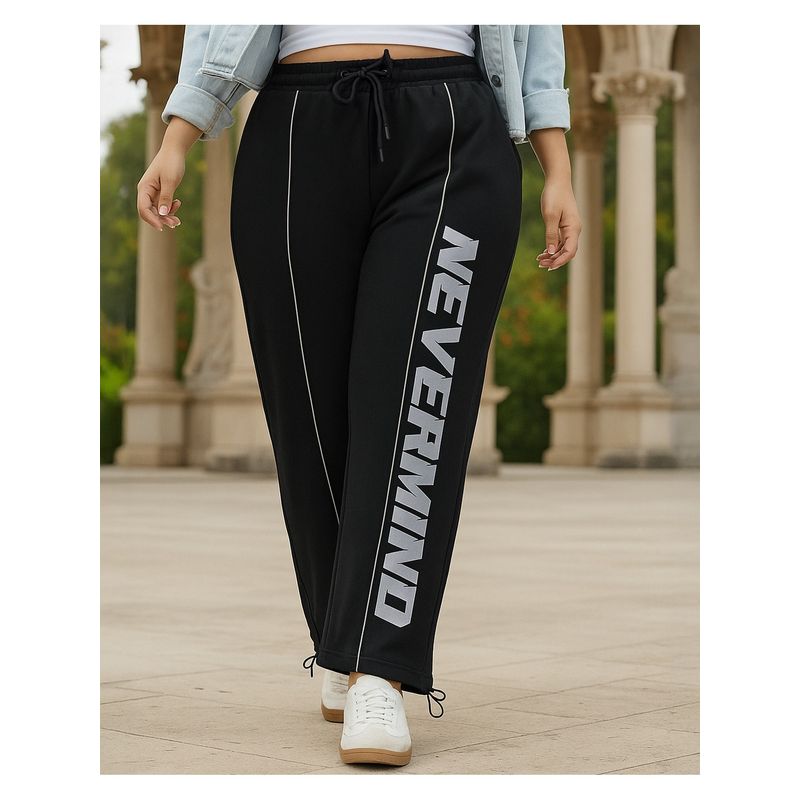 Bewakoof Heavy Duty Women Black Typography Trackpant (4XL)