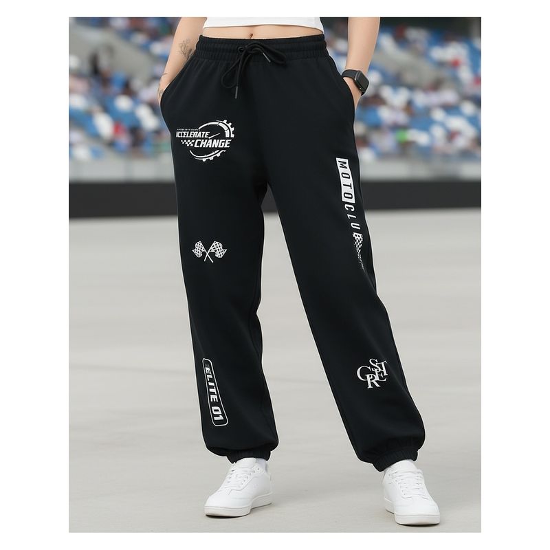 Bewakoof Women Jet Black Typography Print Joggers (S)