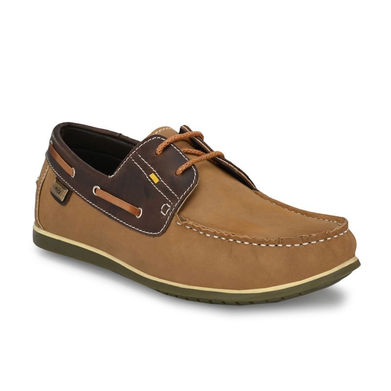 Hitz Men's Brown Leather Lace-up Boat Shoes (UK 8)