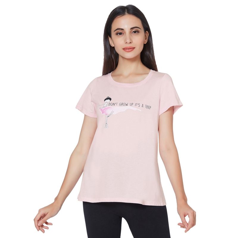 SOIE Women's Soft Cotton Modal Lounge T-shirt - Pink (L)