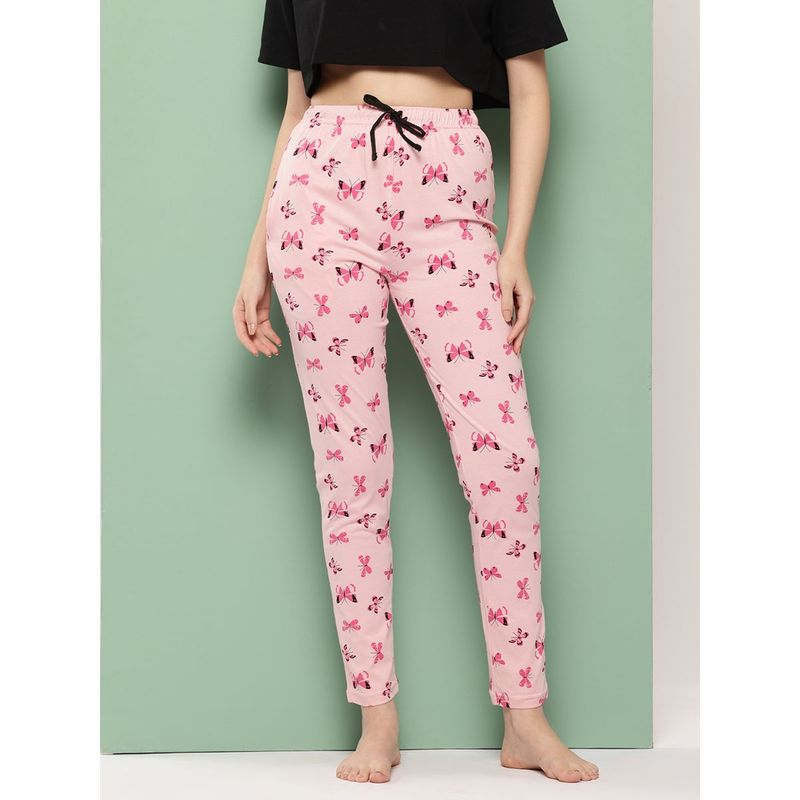 Leading Lady Women'S Printed Cotton Mid Rise Casual Pyjamas with Pocket & Inner Elastic Pant (M)