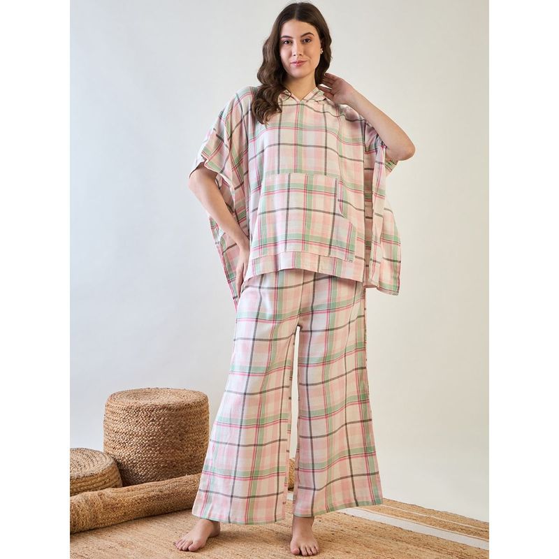 The Kaftan Company Pink and Green Plaid Loungewear (Set Of 2) (XL)