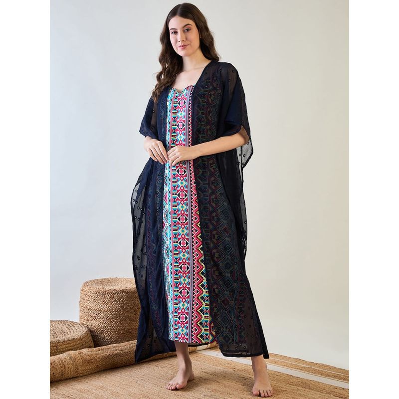 The Kaftan Company Aztec Slip and Blue Dobby Elegant Gown Set (S)