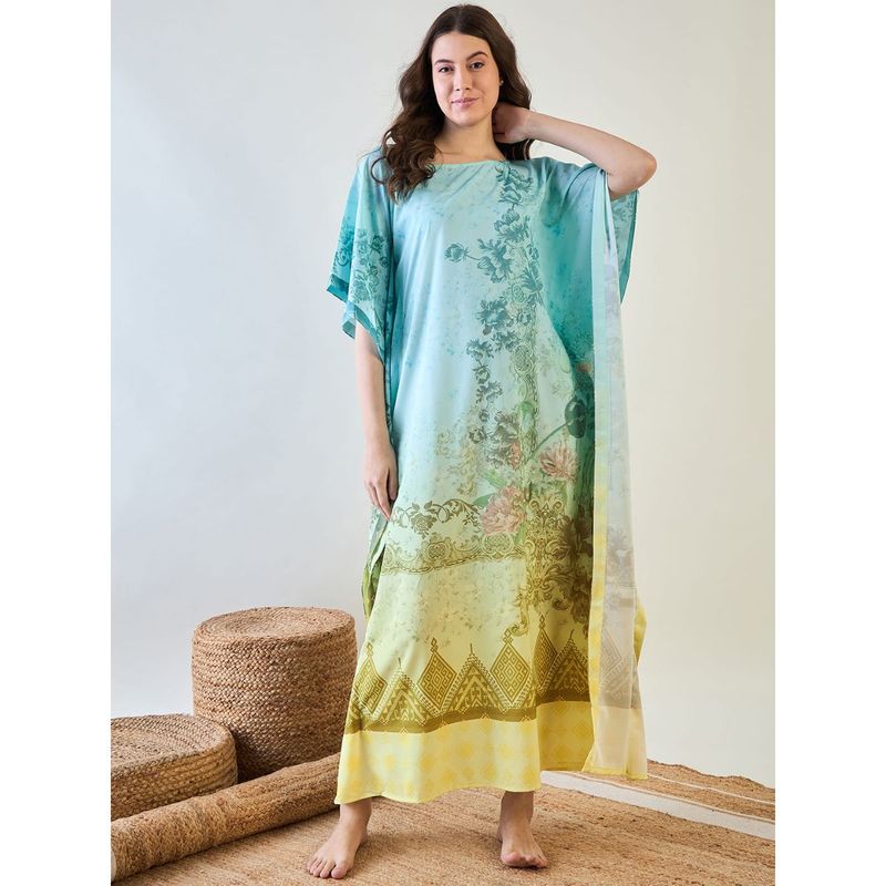 The Kaftan Company Elegant Floral Crepe Kaftan with Gradient Design (S)