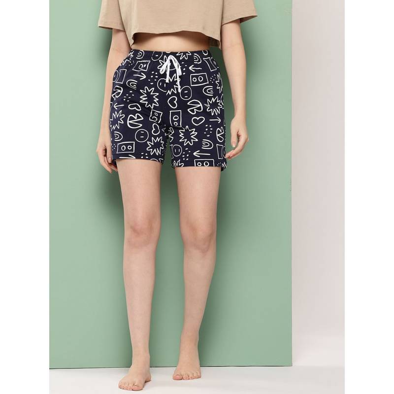 Leading Lady Women'S Printed Cotton Mid Rise Casual Lounge Wear Inner Elastic Shorts (2XL)