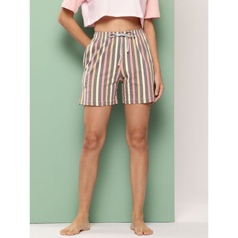 Leading Lady Women'S Printed Cotton Mid Rise Casual Lounge Wear Inner Elastic Shorts (L)