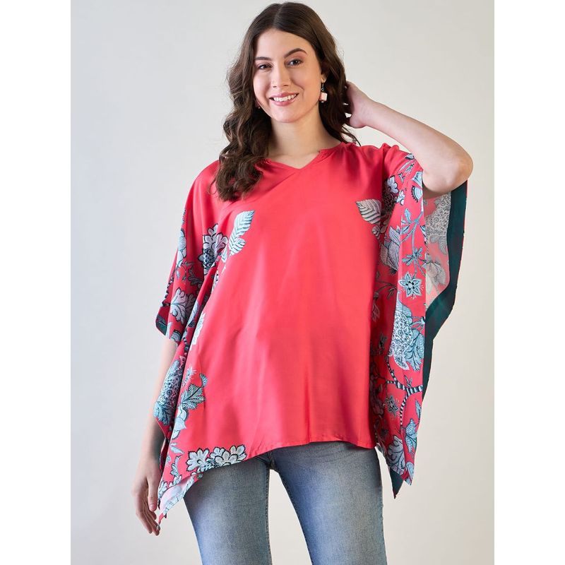 The Kaftan Company Elegant Red Floral Kaftan Top (S)