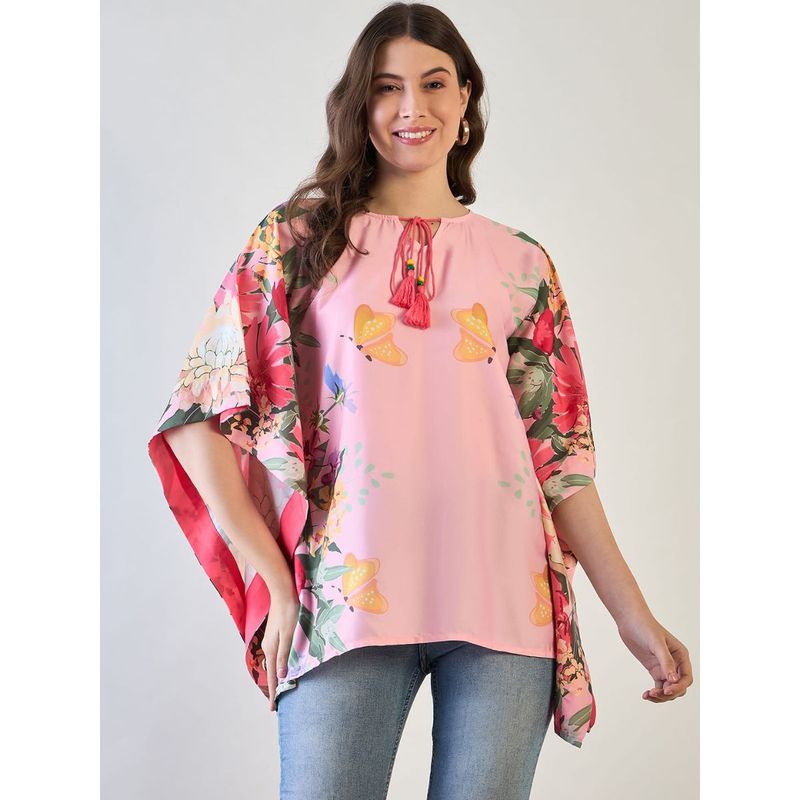The Kaftan Company Pink and Yellow Floral Kaftan Top (S)