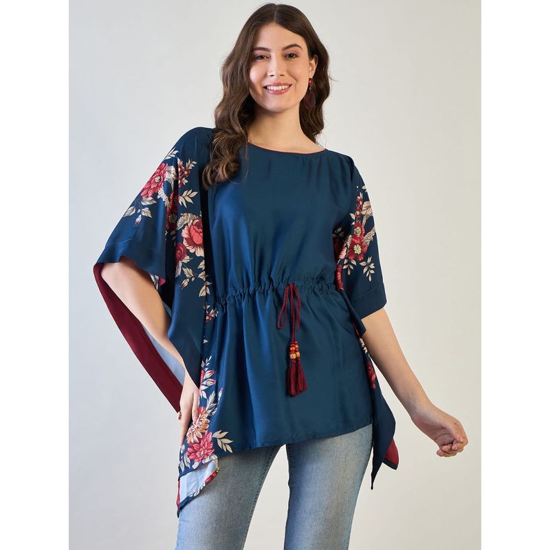 The Kaftan Company Blue Floral Kaftan Top (S)