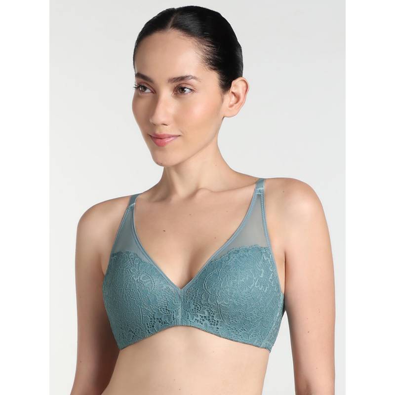 Wacoal Green Emma Lace Padded Non-Wired 3-4Th Cup Bridal Wear Lace Bra (32B)