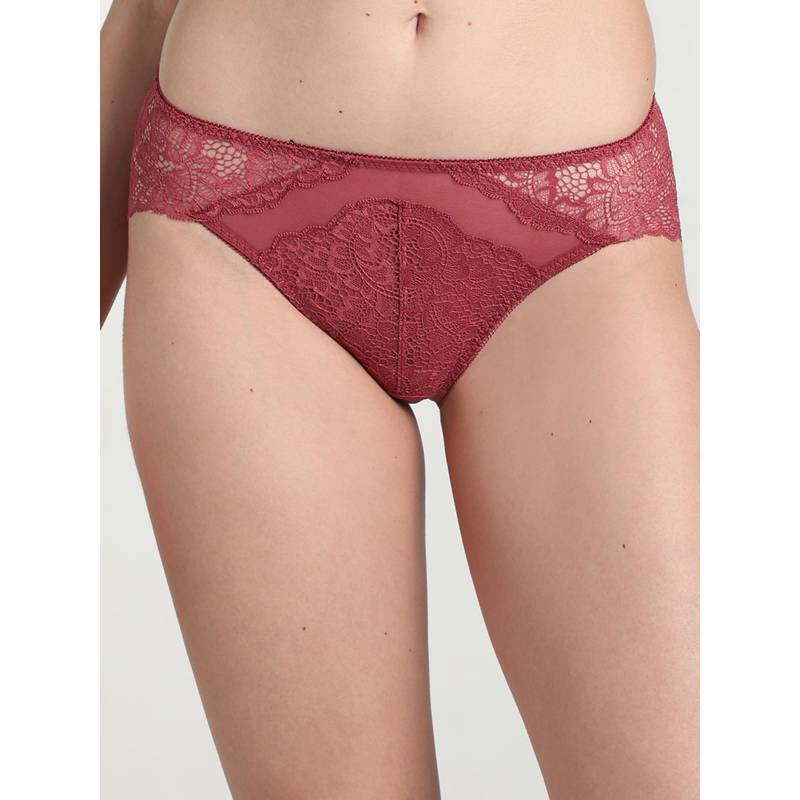 Wacoal Maroon Emma Lace Low Waist Bridal Wear Lace Bikini Panty (S)