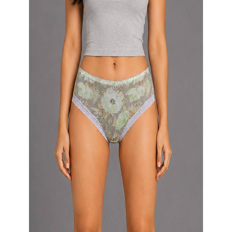 Mod & Shy Womens Green Flower Printed Microfiber Brief (S)