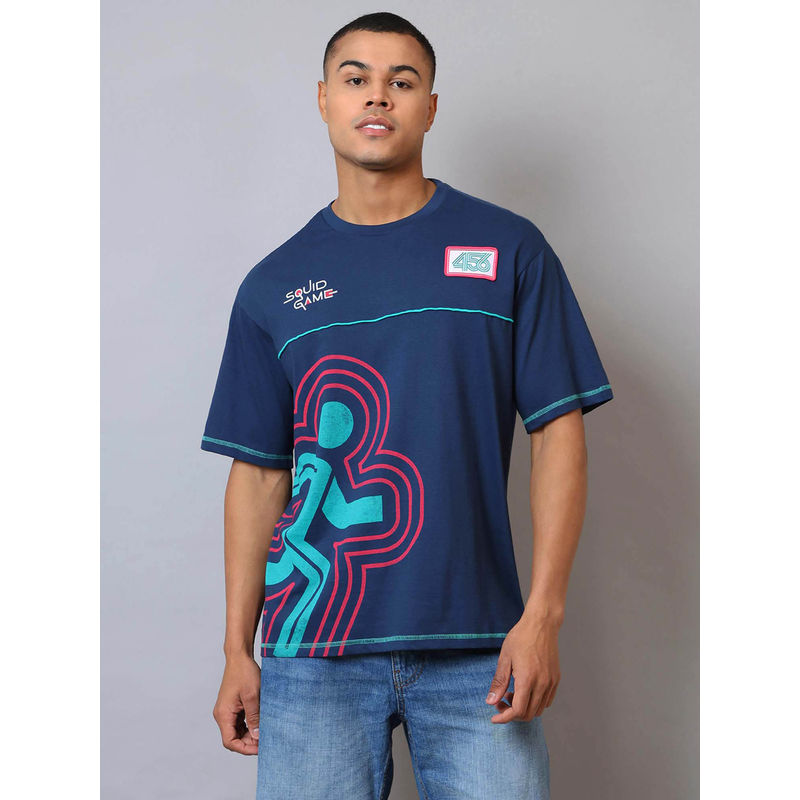 Free Authority Blue Squid Game Graphic Oversized T-Shirt (S)