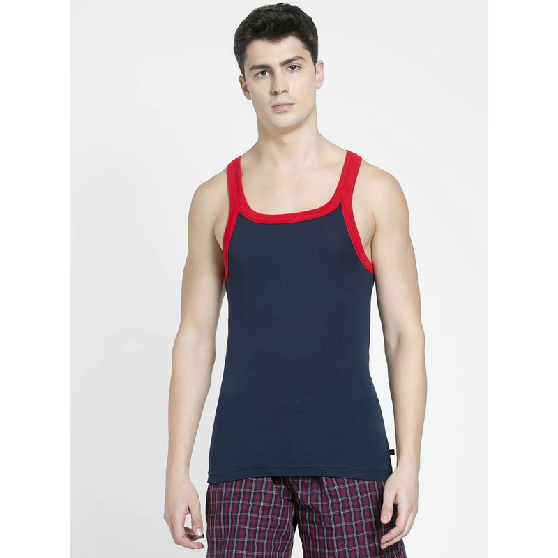 Jockey US27 Super Combed Cotton Rib Square Neck Gym Vest - Navy (XL)