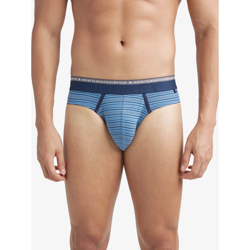 Jockey US67 Men Super Combed Cotton Elastane Stretch Striped Brief - Blue Heaven (M)
