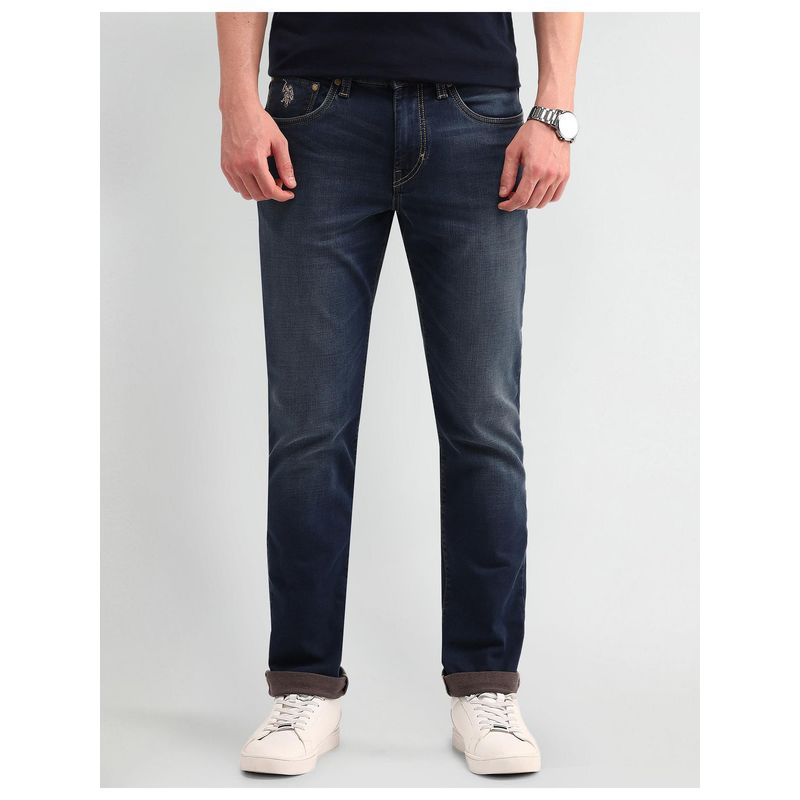 U.S. Polo Assn. Denim Co. Men Blue Cotton Solid Slim Fit Jeans (30)