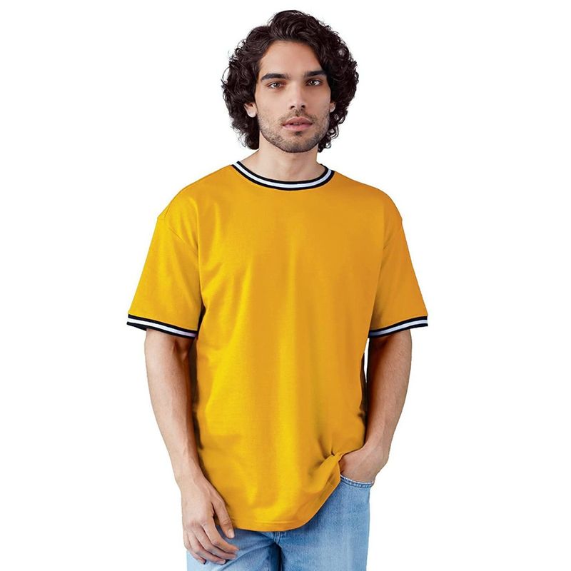 The Souled Store Men Solids Oversized Yellow Oversized T-Shirts (M)