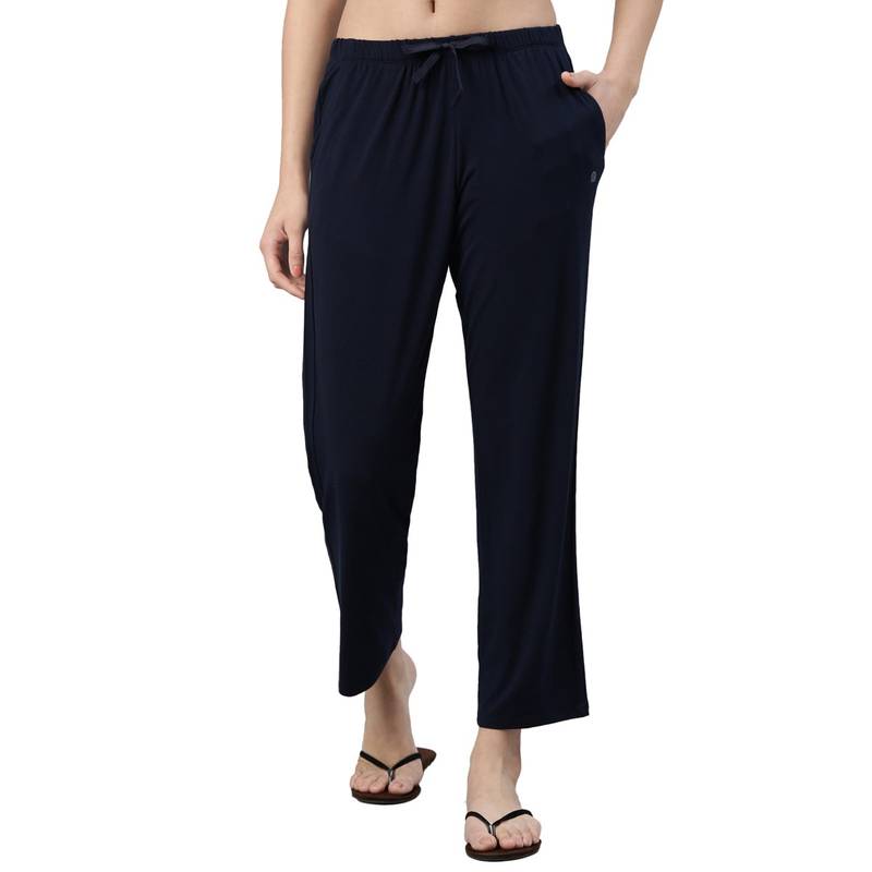 Enamor Mid Rise Regular Length Adjustable Drawstring Basic Home Lounge Pant for Women - E404 (L)