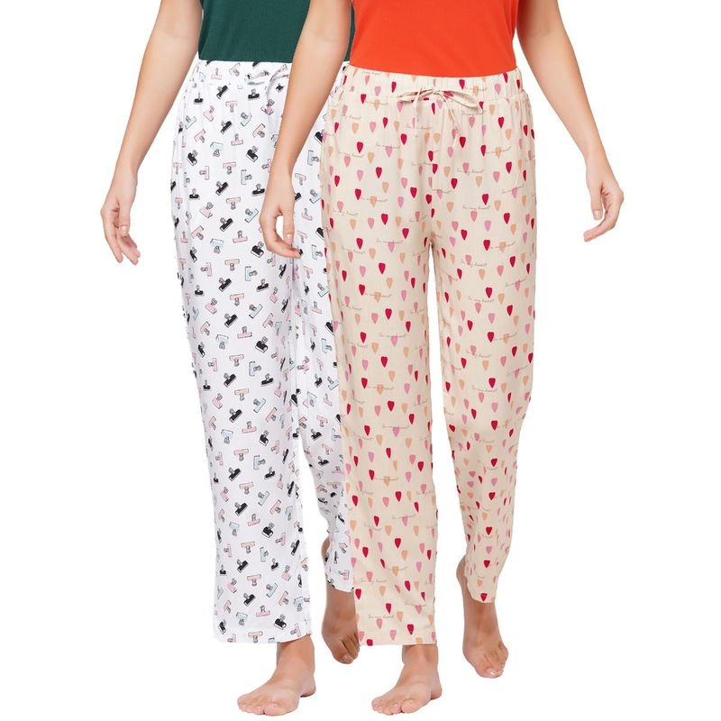 SOIE Women'S Super-Soft Rayon Printed Pyjamas With Pockets (Pack Of 2) - Multi-Color (S)