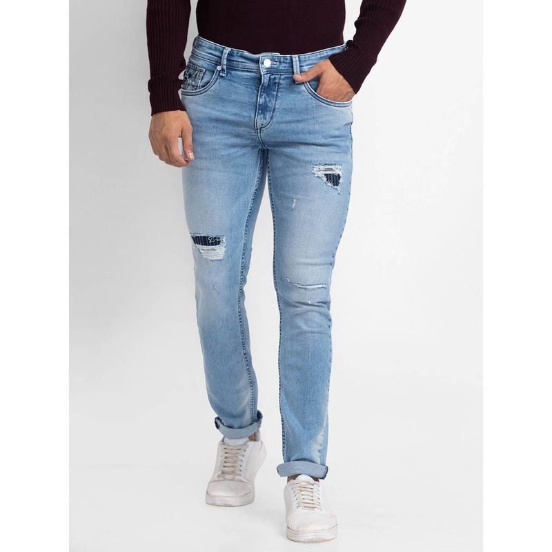 Spykar Light Blue Cotton Slim Fit Narrow Length Jeans for Men (Skinny) (28)