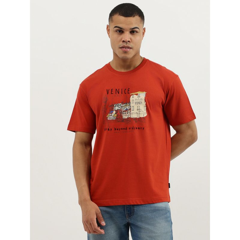 United Colors of Benetton Red Boxy Fit Crew Neck Printed Villa Manelli Hotel Jersey T-shirt (XL)
