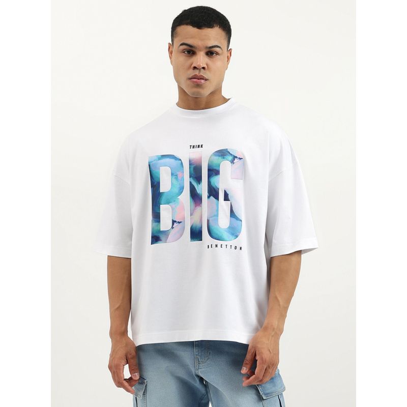 United Colors of Benetton White Supersize Fit Crew Neck Think Big T-shirt (XL)