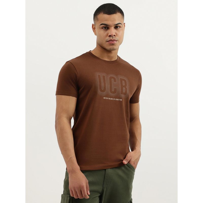 United Colors of Benetton Brown Regular Fit Crew Neck Printed Jersey T-shirt (XL)