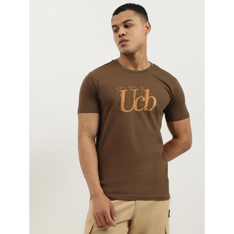 United Colors of Benetton Brown Regular Fit Crew Neck 3D Branding Jersey T-shirt (XL)